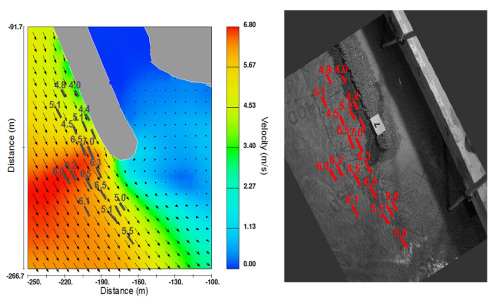 Water velocities (m/s) as determined in CFD simulation