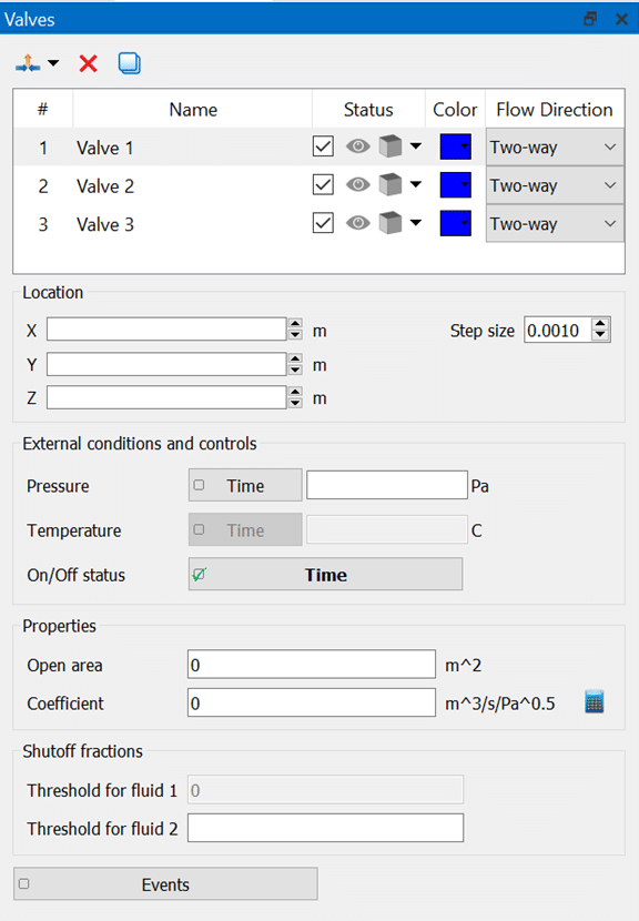 Time dependent valves in GUI